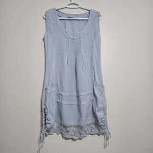 100%LINBLANC Women's Cotton Linen Light Blue Knee-Length Tank Dress, size S/M